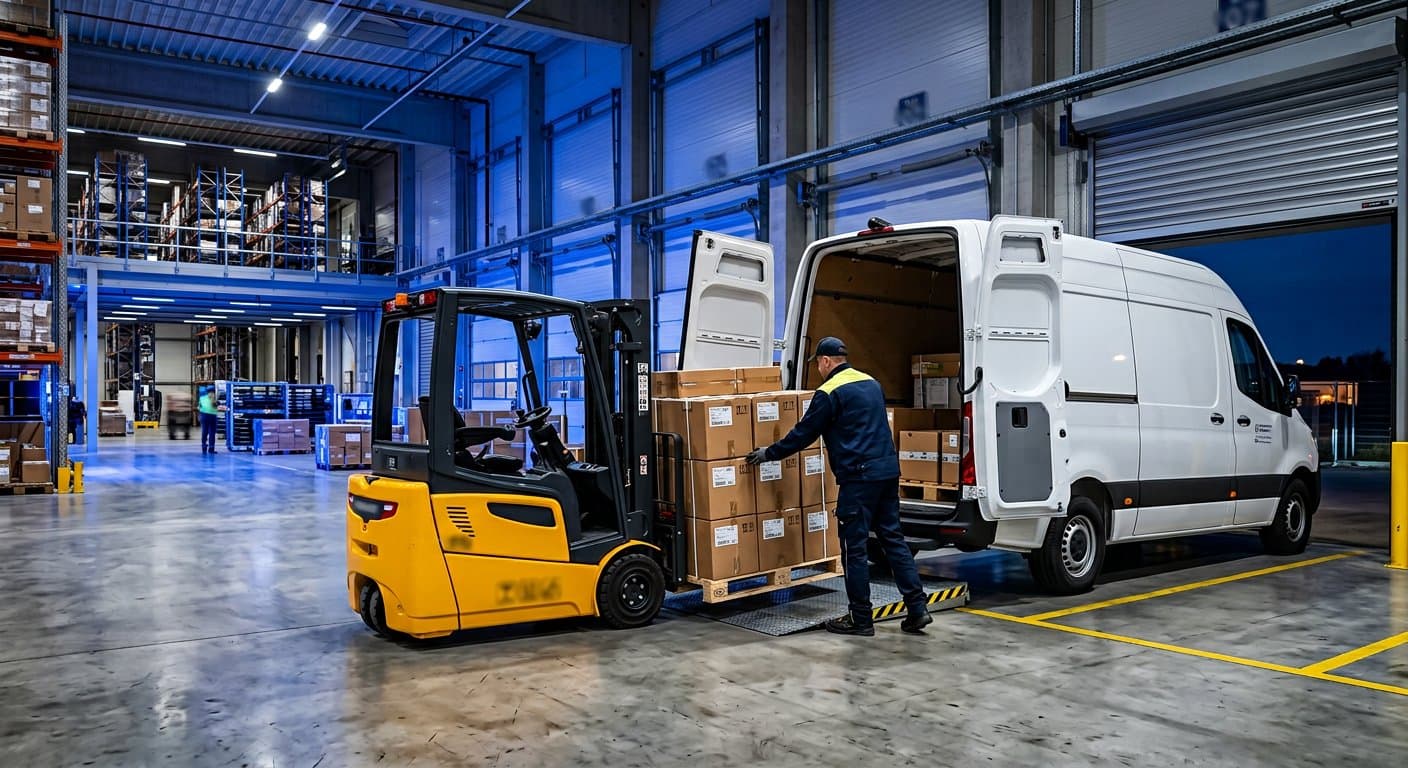 Parts being loaded for scheduled B2B delivery